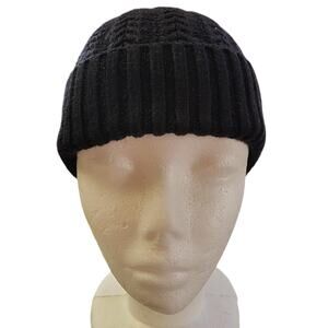 Adrienne Landau Black Beanie Hat Womens OS Sweater Knit Cap Winter Cold Weather‎
